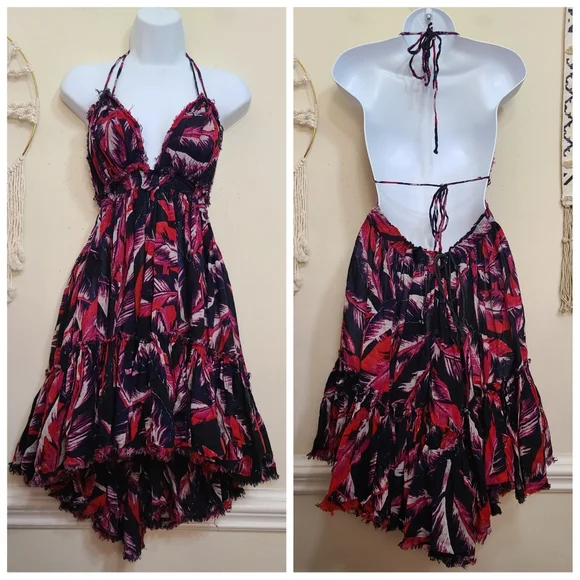 Free People | 100 Degrees Red & Black Boho Tie Dress - Picture 4 of 12